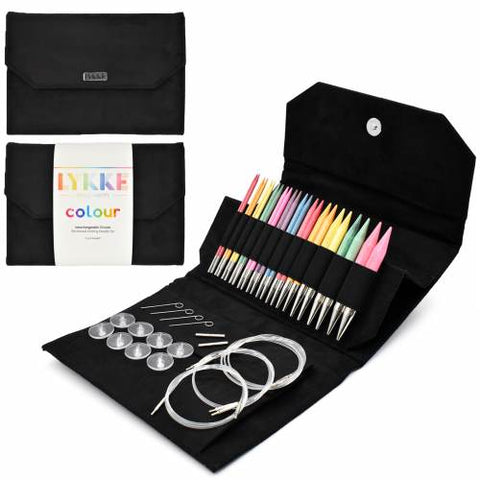 Lykke Colour 5" tip Interchangeable Knitting Needle Set (black vegan suede case)