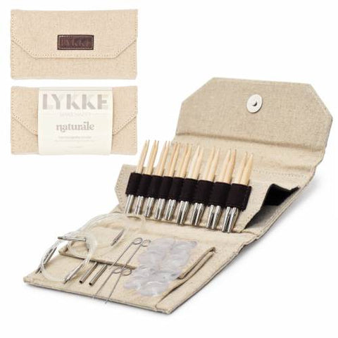 Lykke Naturale 3.5" tip Interchangeable Knitting Needle Set (beige jute case)